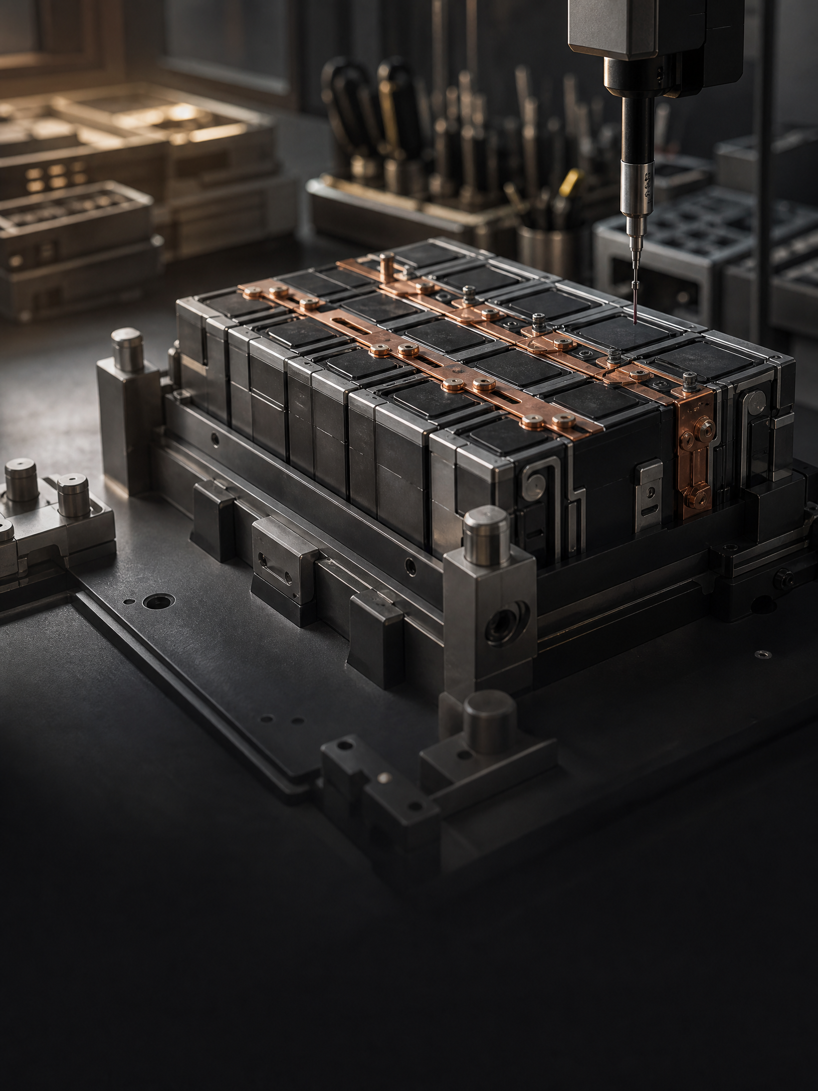 Custom battery pack prototype in a diagnostic engineering fixture