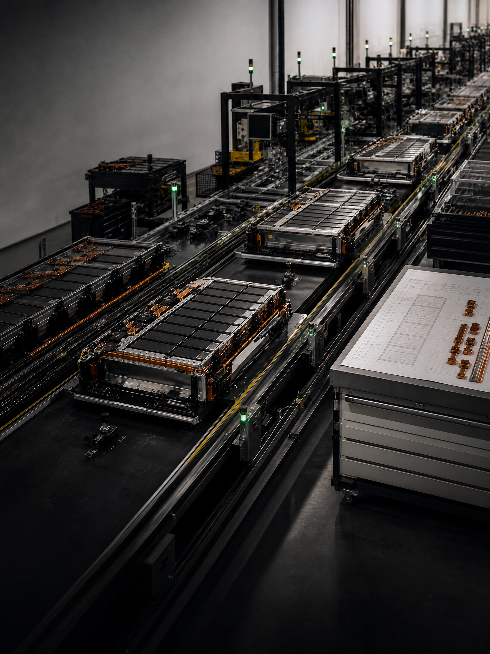 Orderly domestic battery pack production line and assembly fixtures